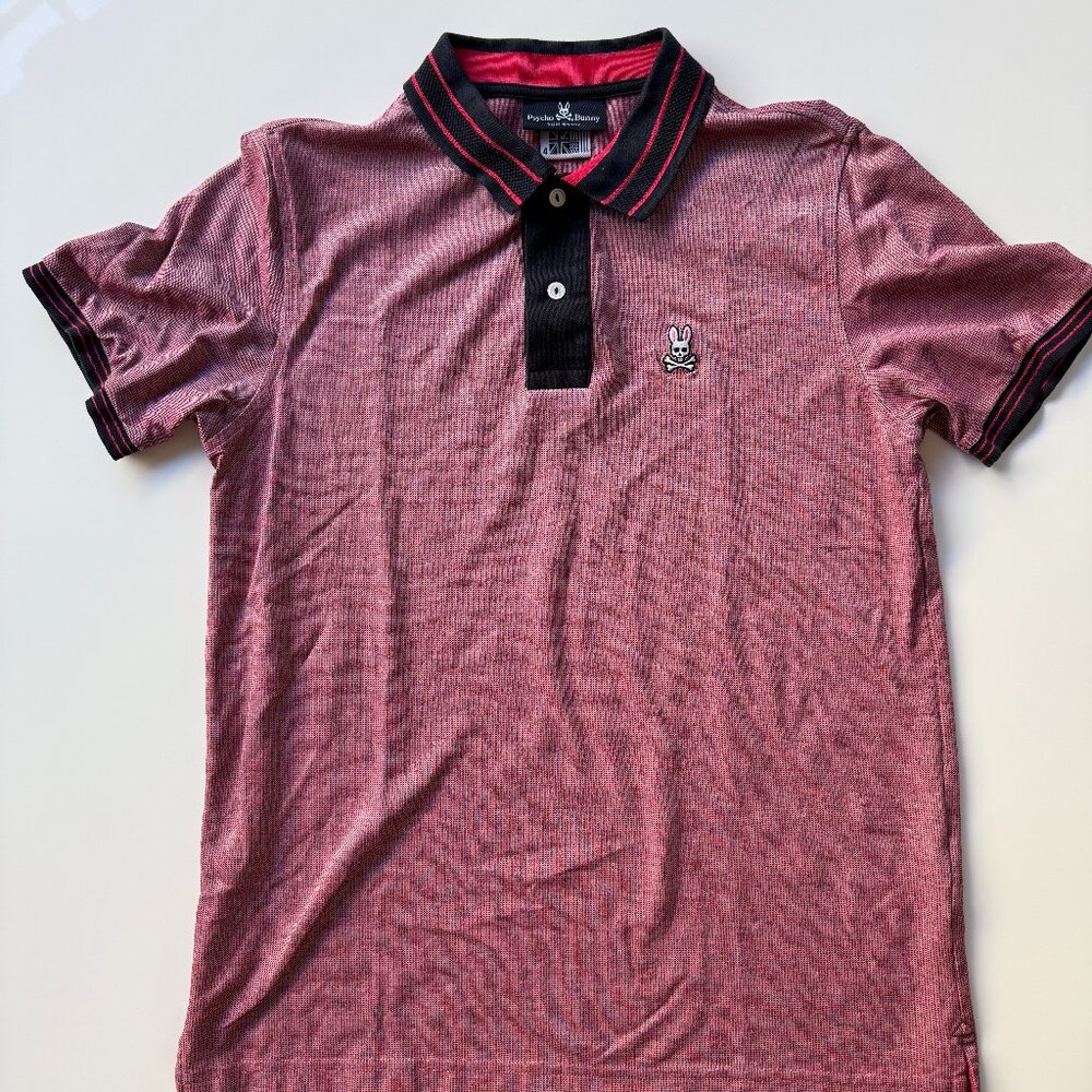 Psycho Bunny red with blue trim men's polo shirt - Size 4
